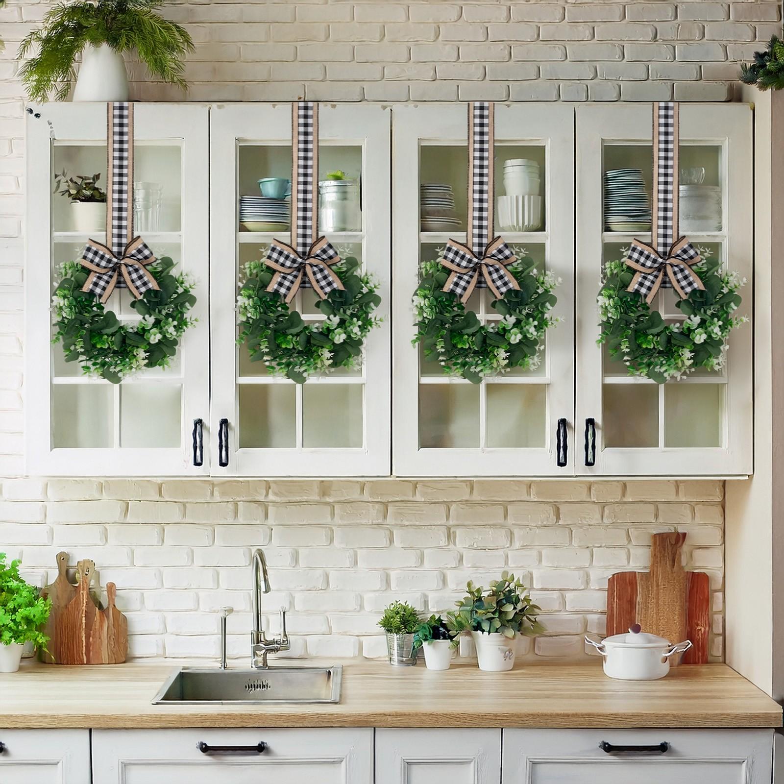 2 Piece Bowknot Artificial Eucalyptus Leaf Wreath Hanging Decoration, Decorative Floral Garland for Home & Party Use