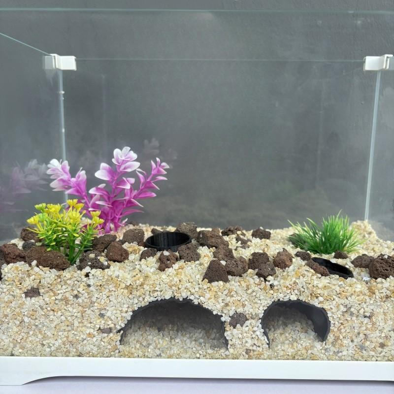 Dual Entrance Aquarium Cave for Small Fish and Shrimp, Entertaining Habitat Shelter, Aquarium Decoration Backdrop for Aquatic Life