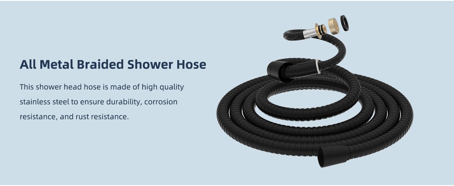 Hibbent 12'' All Metal Shower Head, High Pressure Rainfall Shower Head/Handheld Showerhead Combo/ 12'' Adjustable Curved Shower Extension Arm, 7-Spray, 71'' Hose, Showerhead Holder, Matte Black showerhead combo