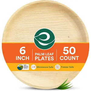 Palm Leaf Like  Plates, 6 Inch Round, 50 Pack Bulk Disposable Appetizer & Dessert Tableware, Compostable   Wooden Small Party Plates for Wedding, Catering, Events