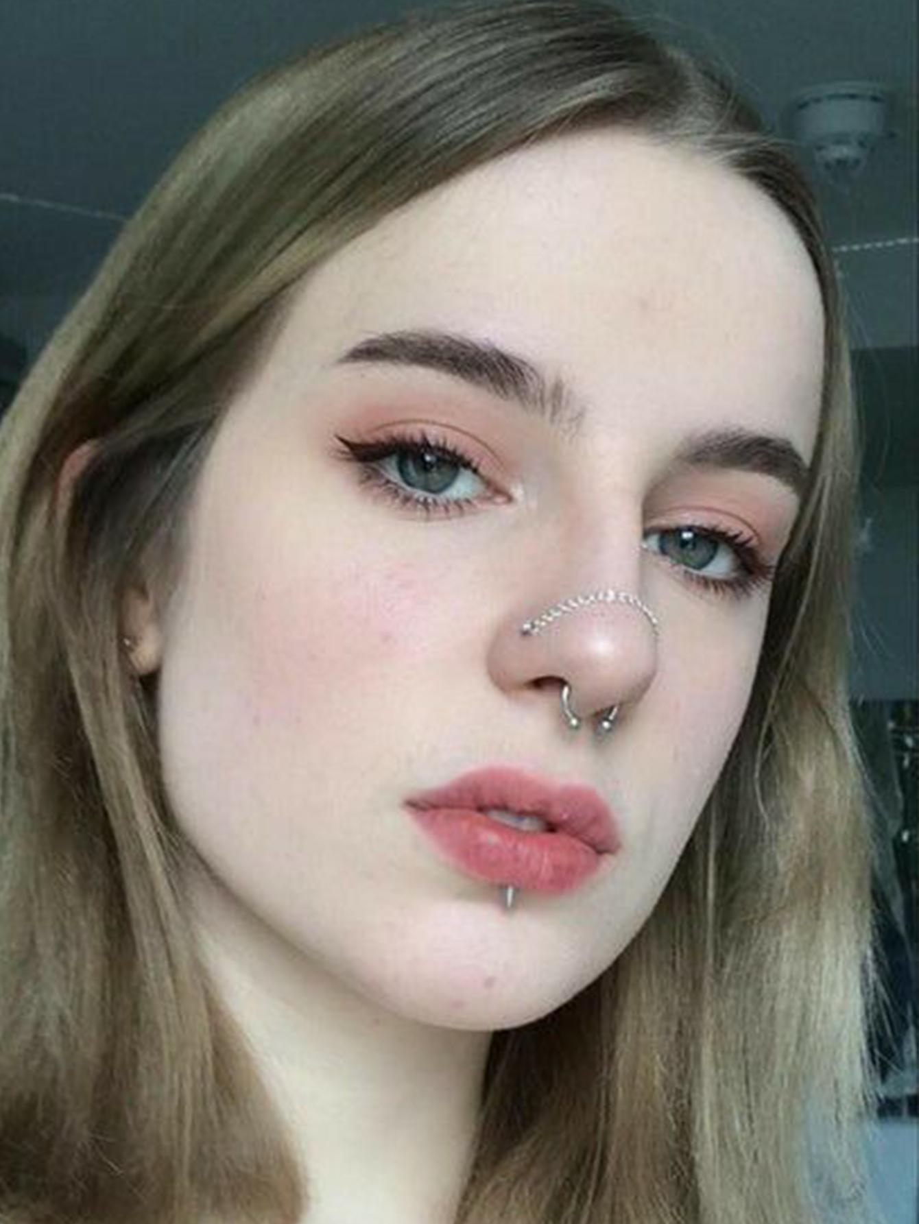 Stainless Steel Cz Nose Chain Piercing, 20g L Bone Shaped Nose Ring Chains for Women, Cz Nose Studs with Chains, Nostril Piercing Jewelry, Nose Piercing Kit