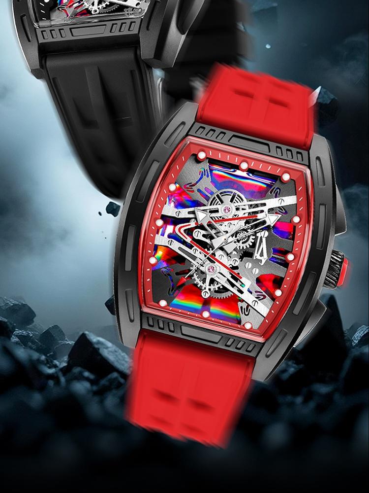 1Pcs Brand Men's Barrel shape Watches Waterproof, Trendy Retro Style Watch for Man,Luxury Male Quartz Wristwatch, Silicone strap/ABS plastic case, Fashion Trend Men Business Watch, Holiday Birthday Gifts