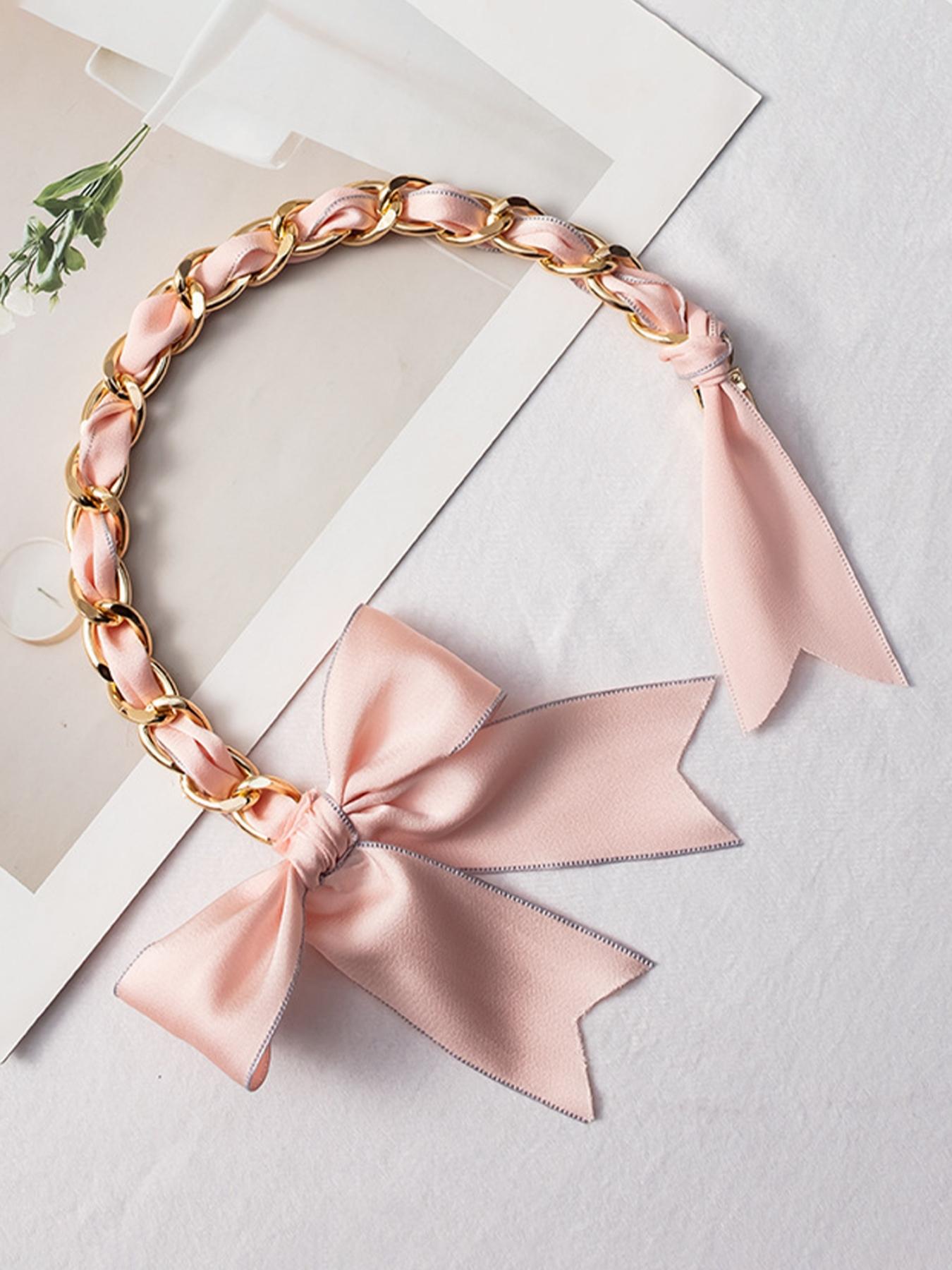 Luxury Satin Bow Bag Chain Strap, Gold Tone Chain Handbag Extender, Aesthetic Coquette Bag Charm, Perfect Birthday Christmas Valentine's Day Gift for Women Girls, Trendy Shoulder Strap for Tote Backpack