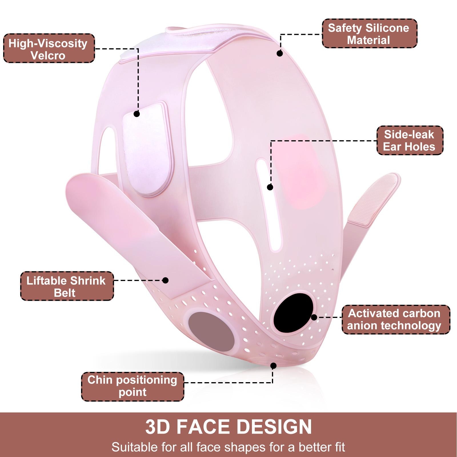 HOLIDAY HAUL! JUSRON Double Chin Reducer V Line Face Lifting Tape Face Strap, Soft Silicone Chin Strap Face Shaper to Removing Double Chin for Women and Men Facial Pink