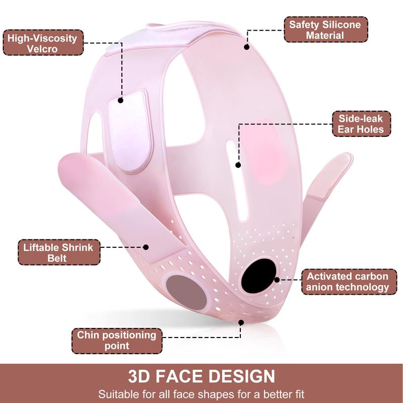 HOLIDAY HAUL! JUSRON Double Chin Reducer V Line Face Lifting Tape Face Strap, Soft Silicone Chin Strap Face Shaper to Removing Double Chin for Women and Men Facial Pink