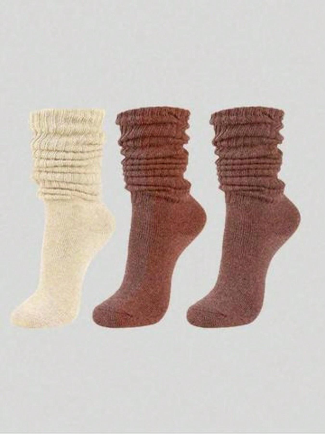 Women's Crew Socks Set, 3 Pairs/6 Pairs/10 Pairs, Solid Color, Simple Style, Spring & Fall Long Socks, Knit Split Design, Tight Fit Mid-Calf