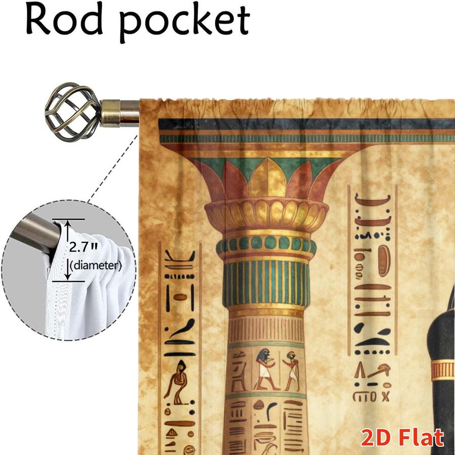 2Pcs Ancient Egyptian Mythology God Anubis Pattern Vintage Sun Blocking Curtains Digital Printed Rod Pocket, Window Treatment For Bedroom Office Kitchen Living Room Study Home Decor