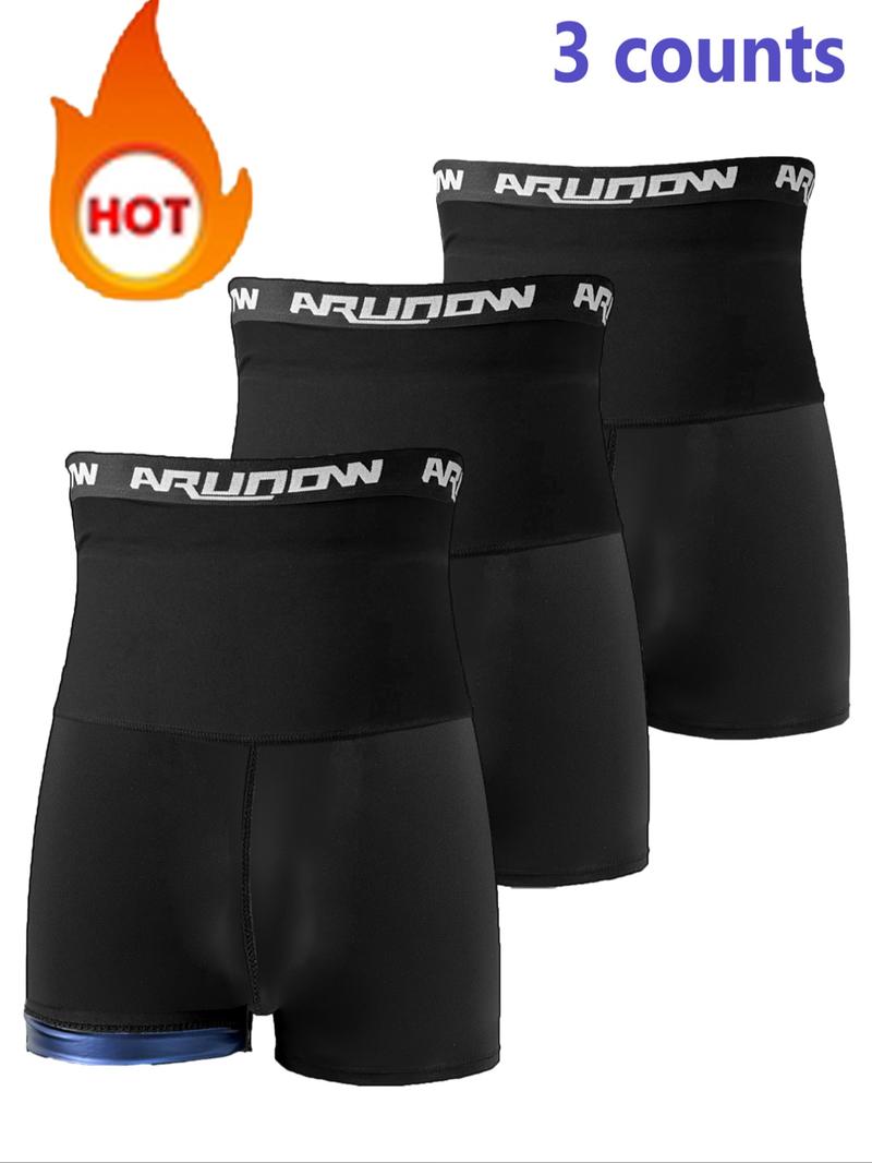 Men's Letter Tape High Waist Sauna Shorts, Functionality and Performance Casual Breathable Comfortable Sports Shorts, Workout Compression Shorts for Men