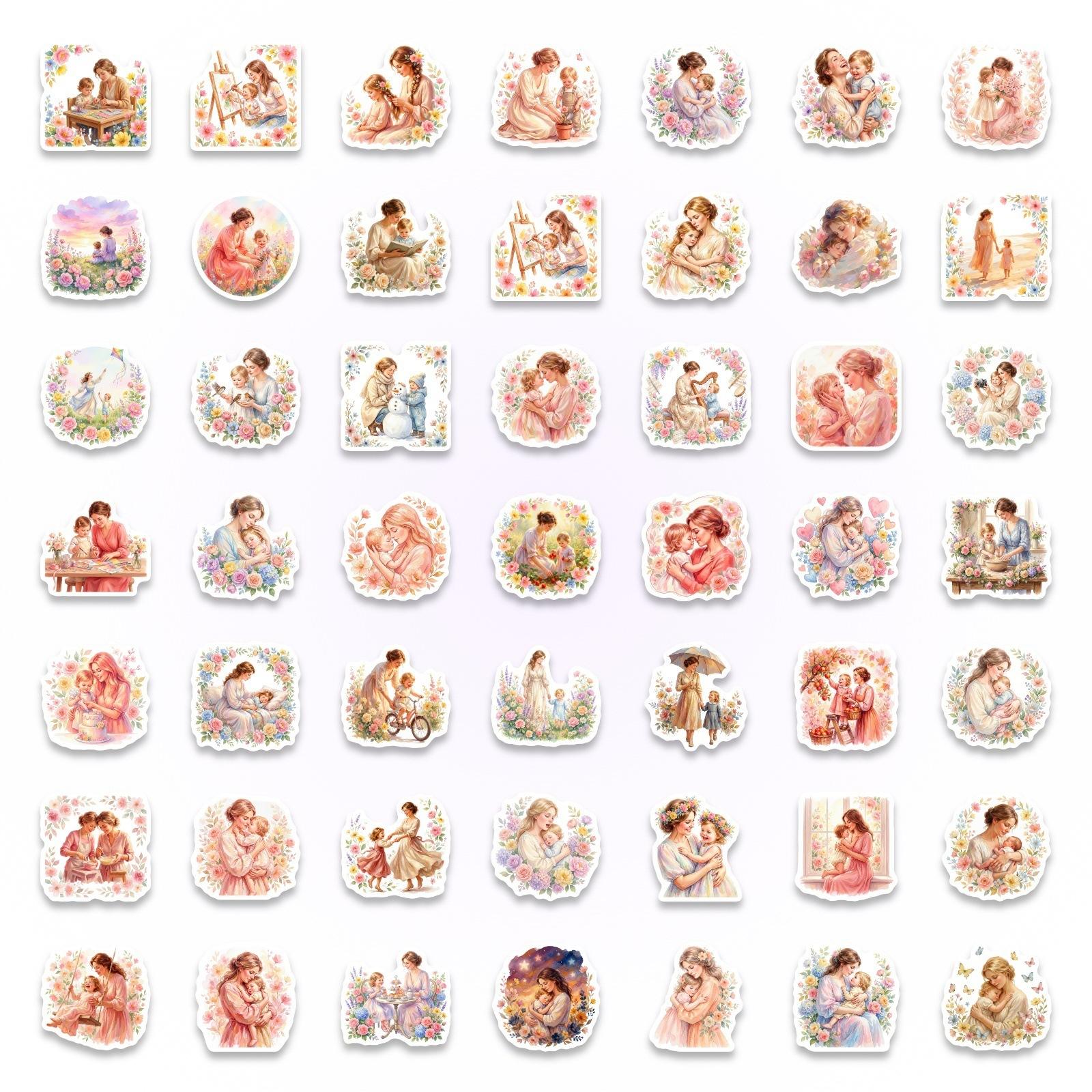 New watercolor Mother's Day floral stickers with motherly love theme, 50 sheets Ins-style gift packaging decoration stickers