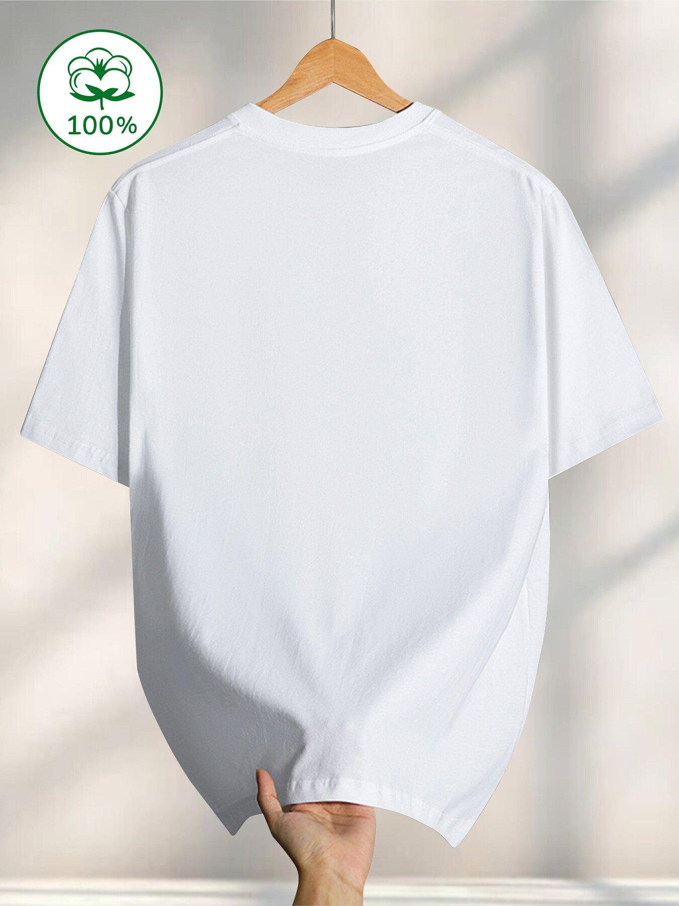 Men's pure cotton casual short-sleeved T-shirt, spring and summer style short-sleeved solid-color printed casual sports T-shirt, all-cotton home and outdoor comfortable and breathable round-neck T-shirt, suitable as a gift for men