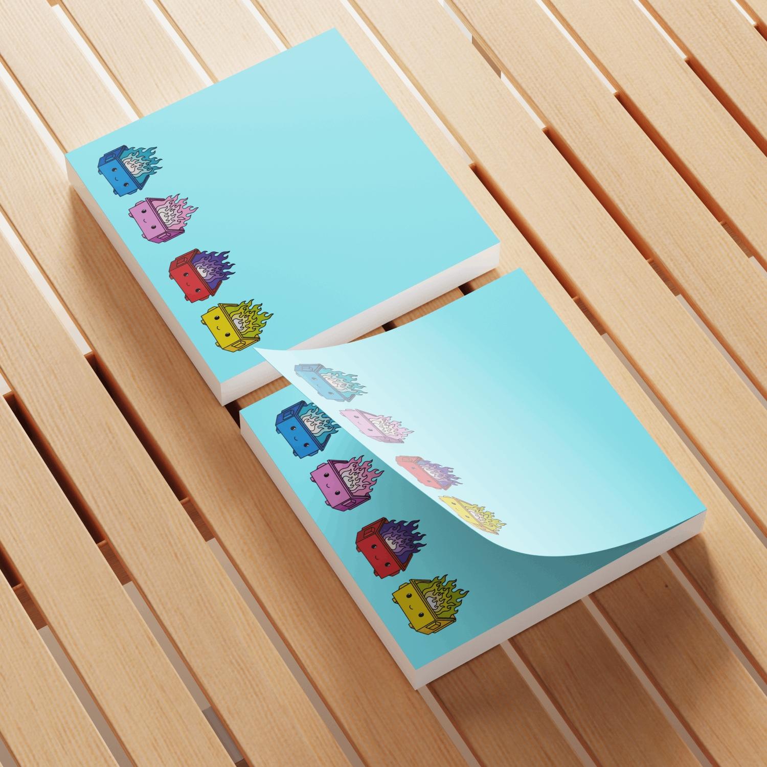 Dumpster Fire Sticky Note, 4 Counts/set Cartoon Sticky Note, Adhesive Note Pad for School Office Home Supplies Students Teachers Gift