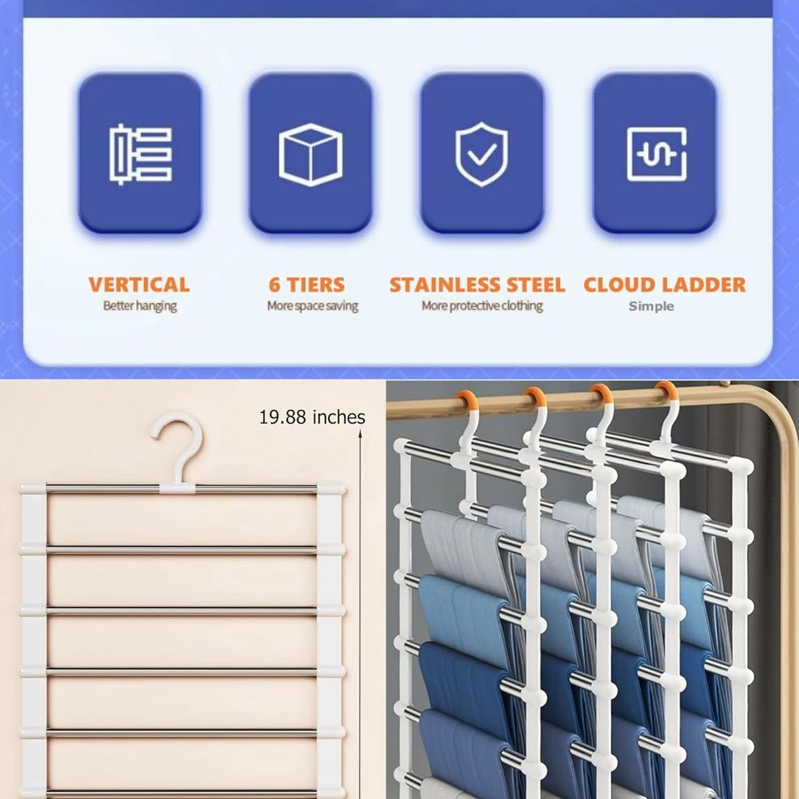 Multi-Layer Home Use Seamless Pants Hanger, Foldable Clothes Rack Space Saving Closet Organizer, Multifunctional Hanger, Durable Storage Solution