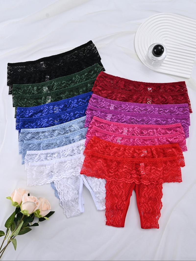 Random Color,Women's Sexy Open-Crotch Thong Panties, Valentine's Day Lingerie, Lace Transparent Briefs,Soft Smooth Fabric,Breathable Panties,Perfect for Special occasion,All Seasons