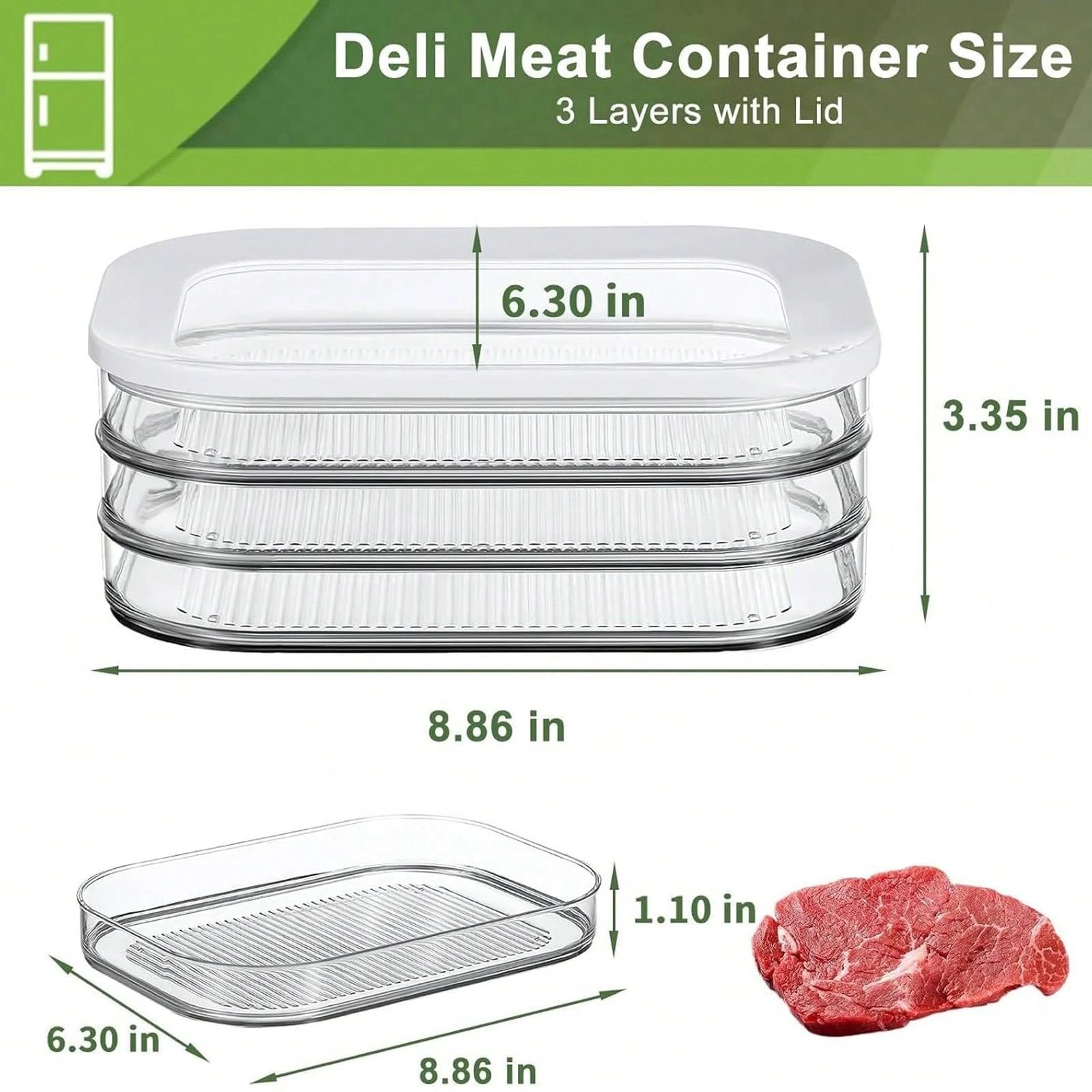 1Set 3-Layer Meat Container For Fridge, Bacon Lunch Meat Container For Refrigerator, Meal Prep Containers, Stackable Food Storage Boxes With Lid