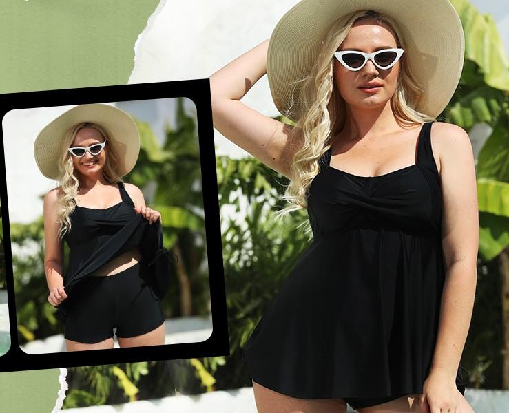 Aqua Eve Women Plus Size Tankini Swimsuit Two Piece Flowy Swimdress Bathing Suits with Shorts