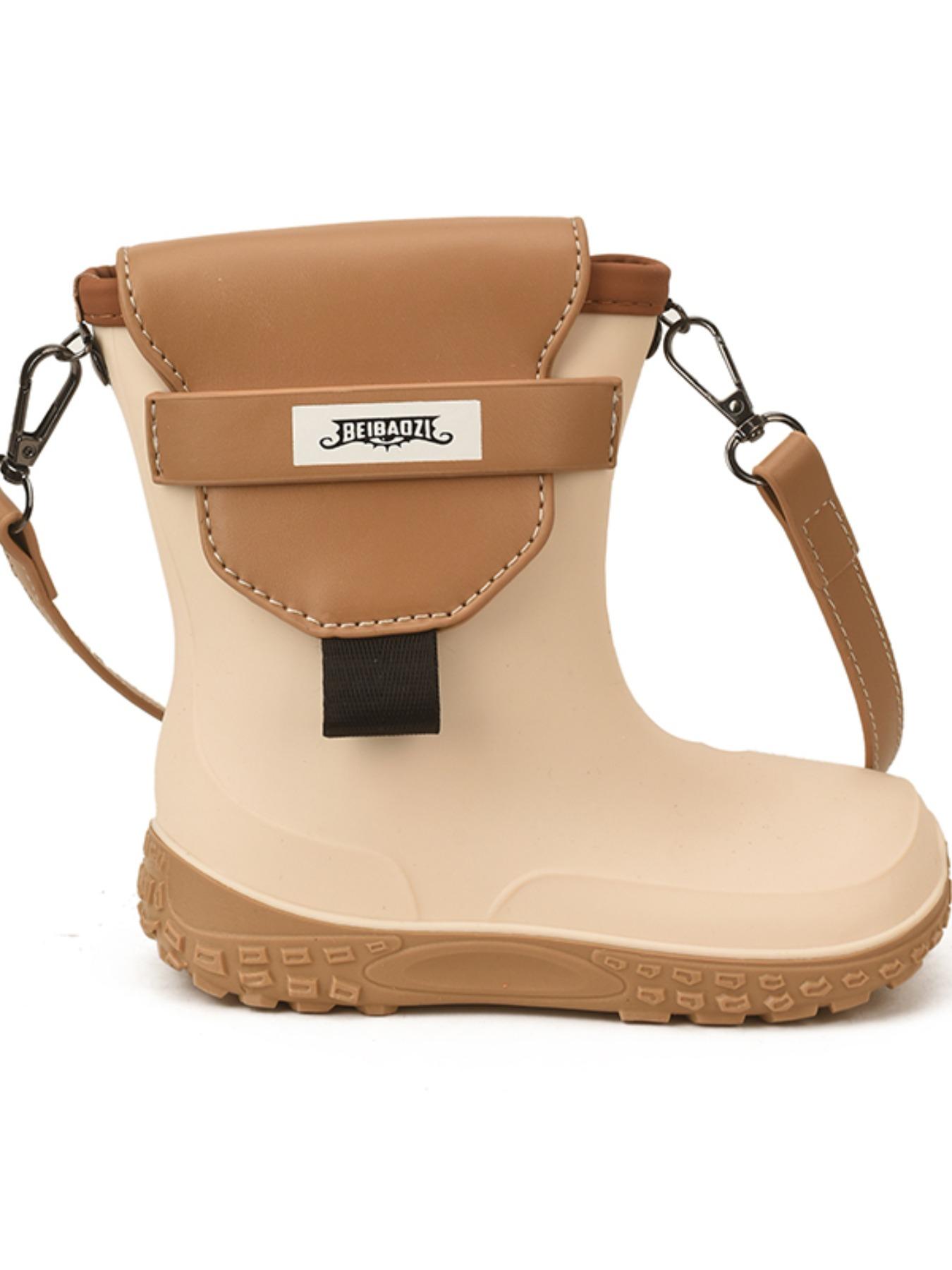 Unique Street Style Rain Boot Design, Playful Twist, Colorblock Pattern, Adjustable Shoulder Strap, Suitable for Sweet Girls & Cool Guys, High-End Look