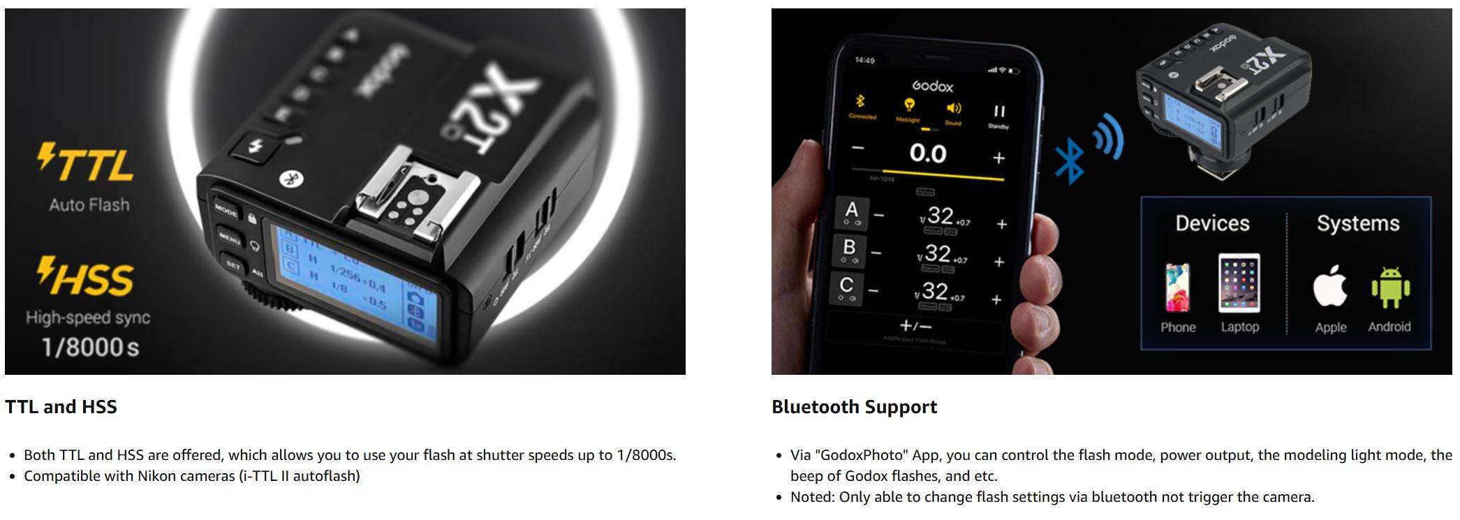 Godox X2T TTL Wireless Flash Trigger, Bluetooth Connection, 1/8000s HSS,5 Separate Group Buttons, Relocated Control-Wheel, New Hotshoe Locking, New AF Assist Light