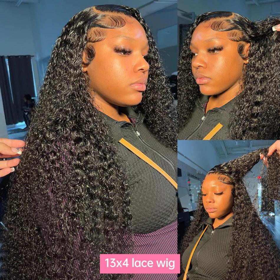 Bling Hair Transparent 13x4 Kinky Culry Lace Frontal Wig Human Hair 36 38 40 Inch Deep Wave 13x6 Hd Lace Front Wig For Women Preplucked
