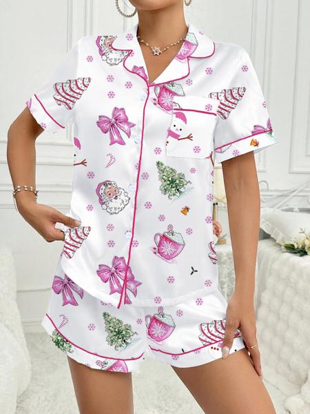 【Christmas Pajamas】Cute Highland Cow Animal Print Short Sleeve Pajama Set, Comfortable Sleepwear for All Seasons, Christmas Gift