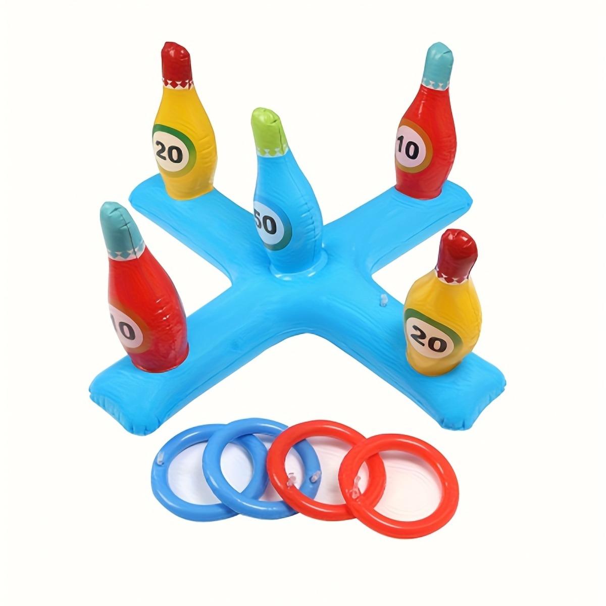 Inflatable Bowling Set for Family Parties, Durable PVC Fun Tossing Game, Bar Drinking Party Game, Pool Party Water Toy, Pool Float, Outdoor Lawn Gathering Interactive Prop for Ages 14+, Pool Floaters, Random Ring Colors