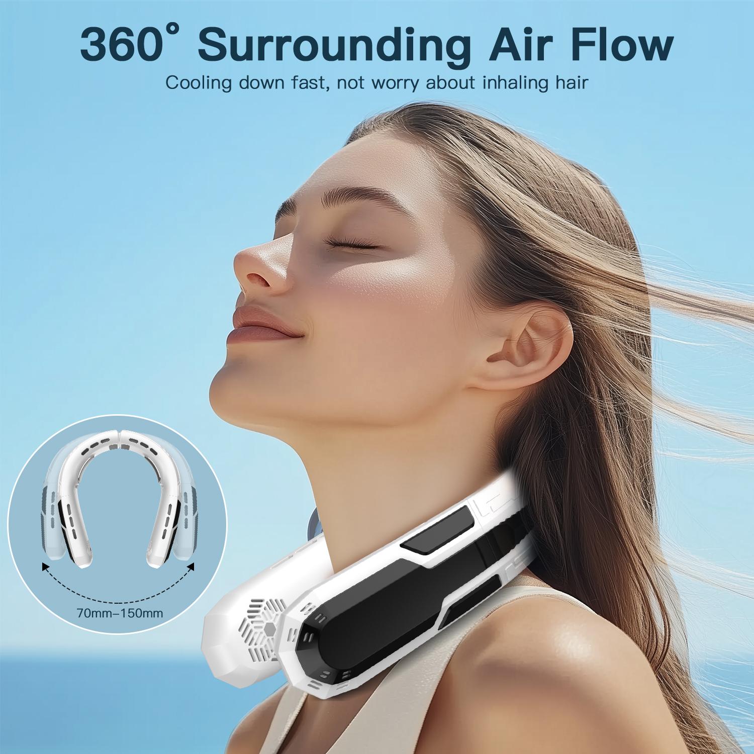New D26 Portable Neck Fan, Hands-Free Leafless Personal Fan, Three-Speed Rechargeable USB Cooler, 360° Hanging Design, Office & Travel Use