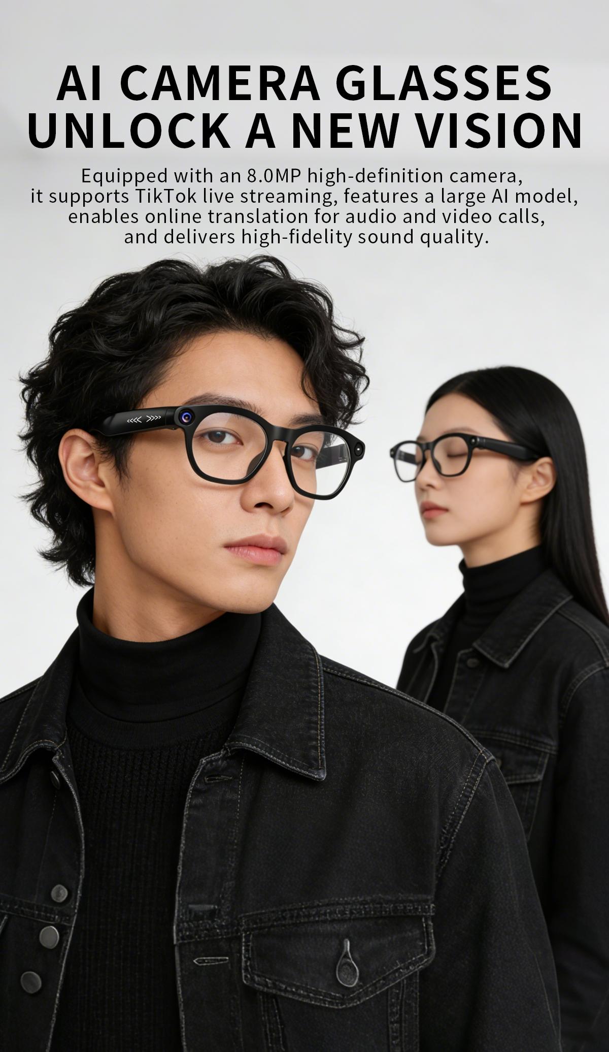 2026 AI Smart Glasses, 8MP Camera, 4GB Storage, Photo Video Audio, Ai Translation, Voice Control, Wireless Call, USB Data Transfer, Smart Camera Glasses, Camera Glasses, AI Glasses, Ai Smart Glasses With Camera, Wearable Tech Glasses