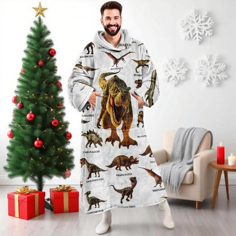 hoodie blanket, Wearable Blanket, Dinosaur Hooded Blanket, Wearable Throw, lightweight cozy blanket, Soft Flannel, Digital Print, Perfect for Sofa, Home, Office, Camping, Christmas Gift, Christmas Gift, Valentine's Day gift