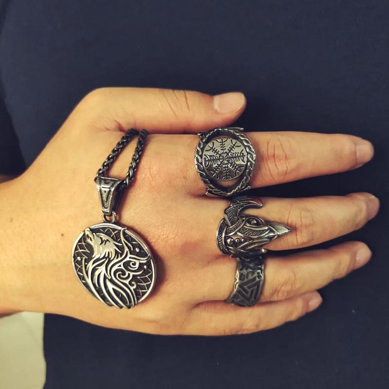 GTHIC Battle Raven Stainless Steel Viking Ring Crow Ring Norse Accessories for Daily Wear