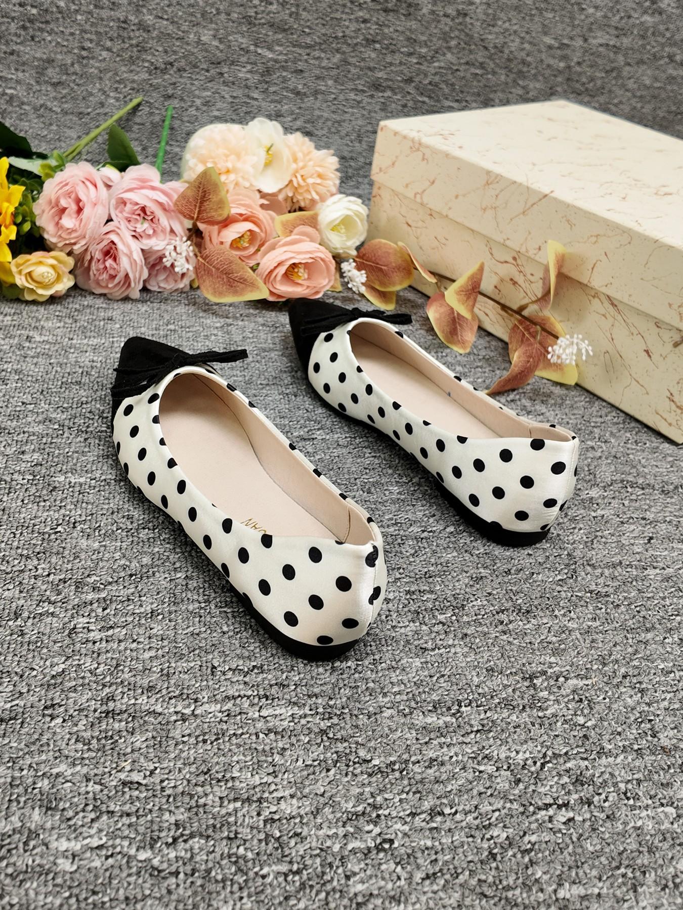 Elegant Polka Dot Colorblock Pointed Toe Shoes, Bow Soft Sole Low Heel Flats, Professional Office Women's Shoes