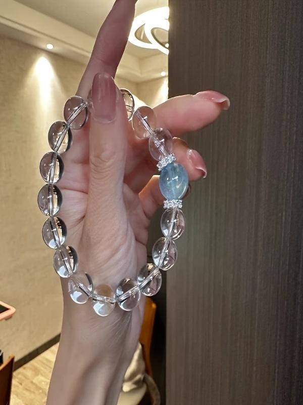 1/2pcs, Light luxury high-end imitation crystal sea blue treasure glass material bracelet with handmade beads, niche and simple ethnic style that does not fade. Handmade accessories for women's daily wear and gift giving