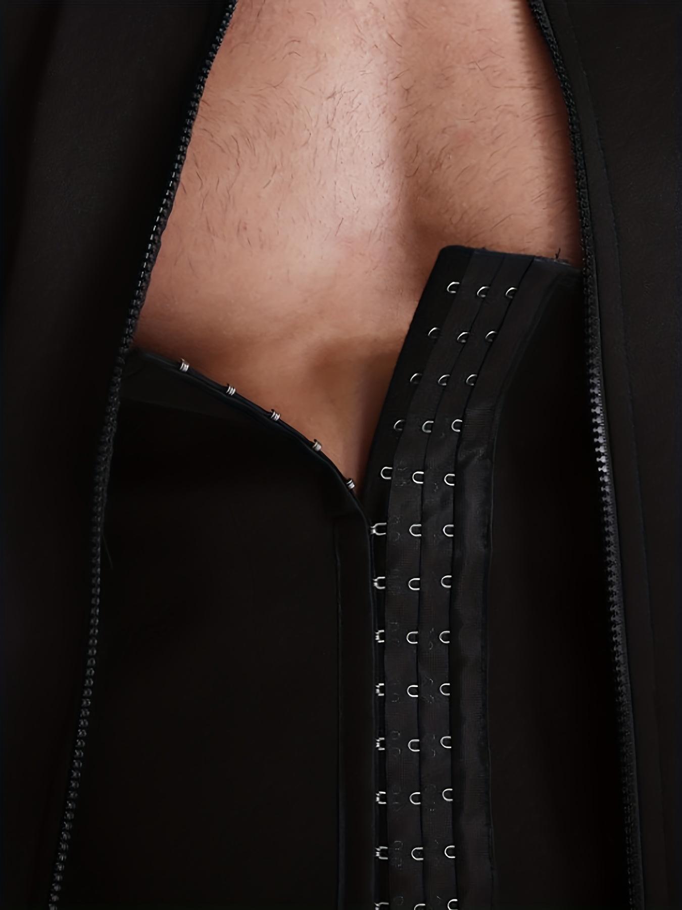 Men's Solid Zip Front Waist Trainer, Adjustable Body Shaper Vest, Shaping Vest, Workout Gym Exercise Sweat Shirt, Men's Sport & Outdoor Clothing