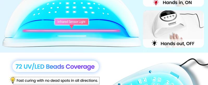 JODSONE UV LED Nail Lamp 320W, Nail Dryer for Gel Polish, Gel Nail Lamp with 72 Light Beads, Led Nail Light for Gel Nails with Automatic Sensor & 4 Timers