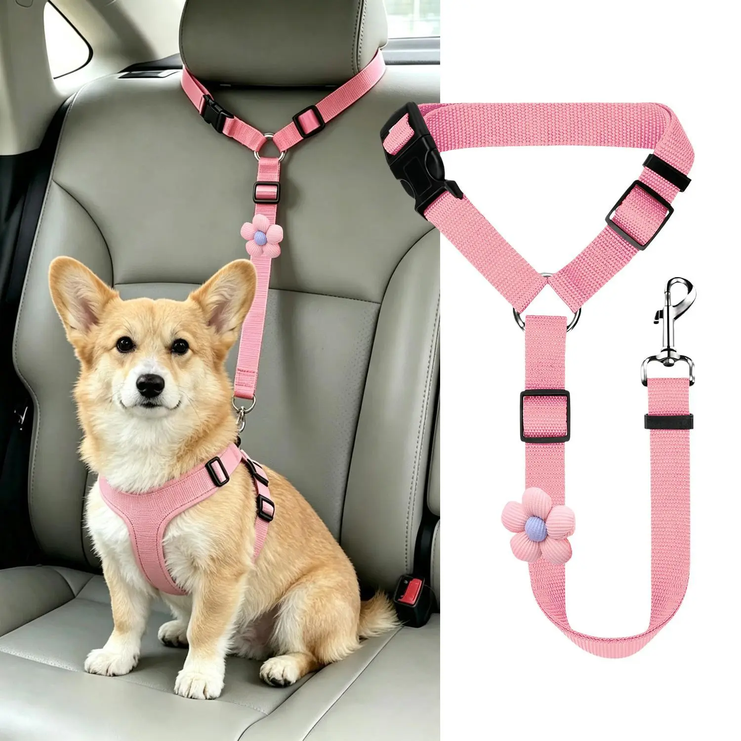 Car Seat Belt Dog Leash, Length Adjustable Pet Safety Leash, Car Safety Leash, Dog Traction Rope, Car Interior Accessories