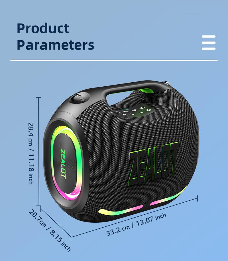 120W【ZEALOT】24000mAh/LIMITED/OFFERS Portable Speaker Bluetooth Speaker Party Speaker Waterproof IPX6 RGB Lights Power Bank TWS supports TWS pairing/USB/TF/AUX/BT smartphones. Ideal choice for family/car/Pool Party/BBQ/camping/gift giving