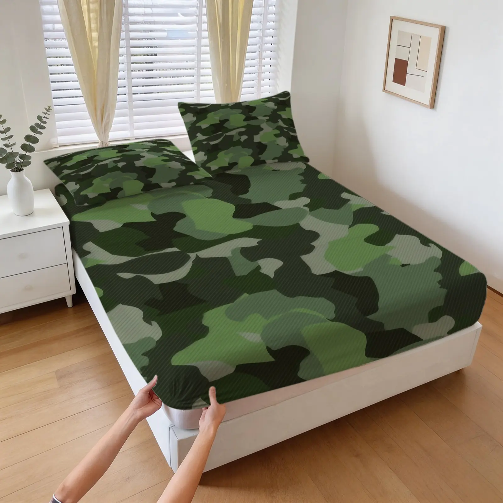Camouflage Themed Bed Sheet, Soft And Comfortable Bedding Set (1 Bed Sheet+2 Pillowcases, No Pillow Core), Suitable For Teenagers And Adults, Bedroom, Dormitory, And Guest Room Scenes