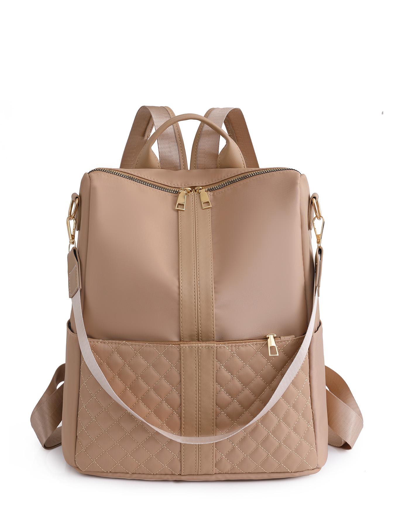 New Light Brown Minimalist Luxury Patchwork Casual Lightweight Backpack Versatile Carry Options for Effortless Style Perfect for Daily Commutes and Light Travel Essential Women's Bag