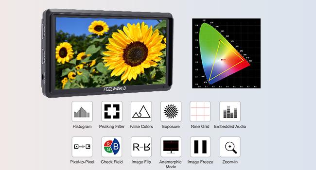 FEELWORLD S55 5.5 inch Camera DSLR Field Monitor Small Full HD 1920x1152 IPS LUT Video Peaking Focus Assist with 4K HDMI 8.4V DC Input Output Include Tilt Arm