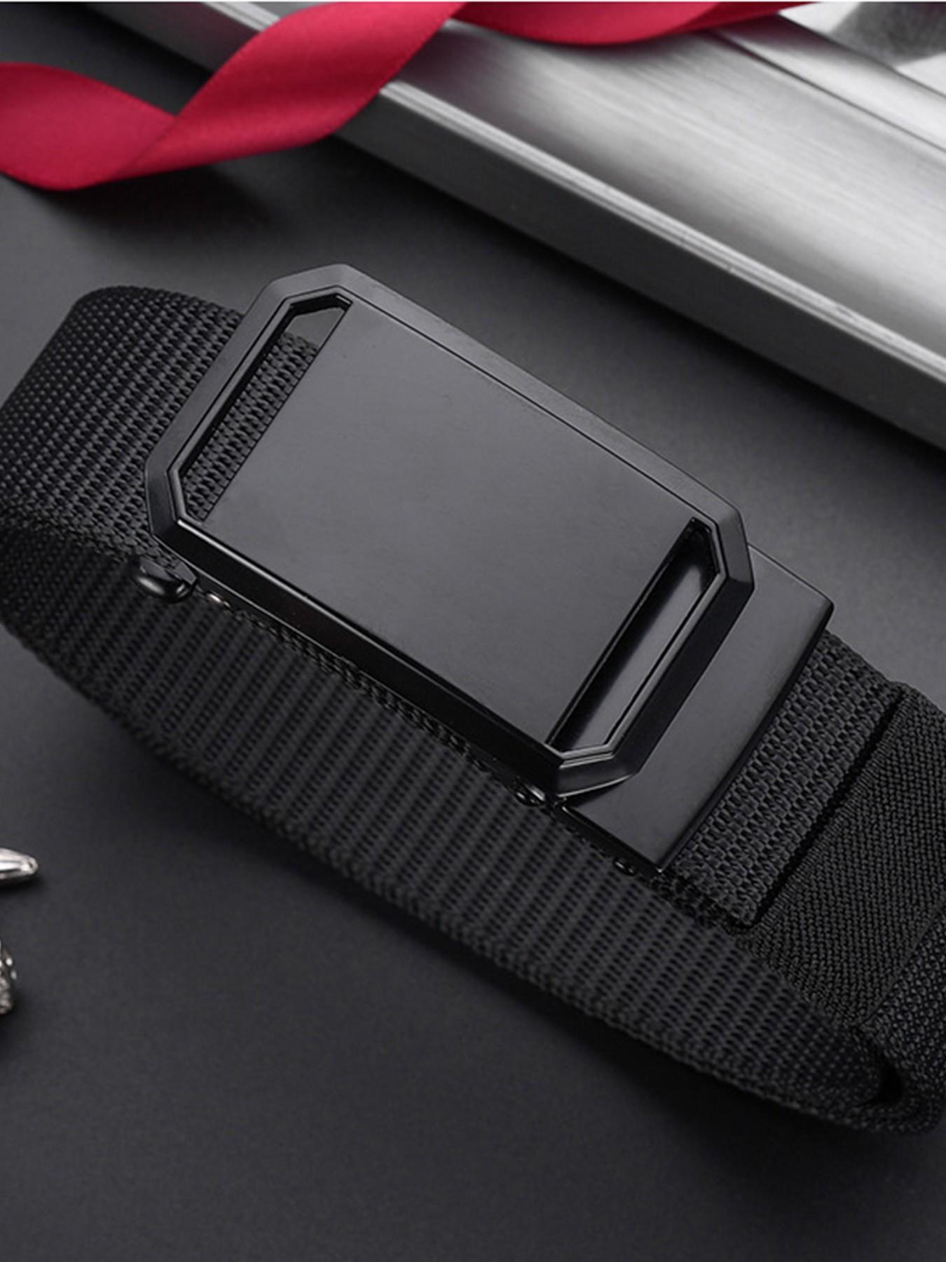 Men's Elastic Nylon Belt, Adjustable Auto-Snap Buckle, Quick-Release Tactical Waistband, Ideal for Jeans and Work Pants, Casual Wear