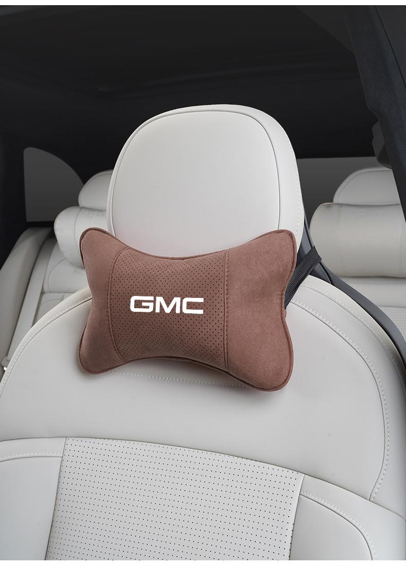 Car Suede Headrest Neck Support Auto Seat Accessories For GMC Terrain Sierra Canyon Yukon Acadia Savana Denali AT4 Granite