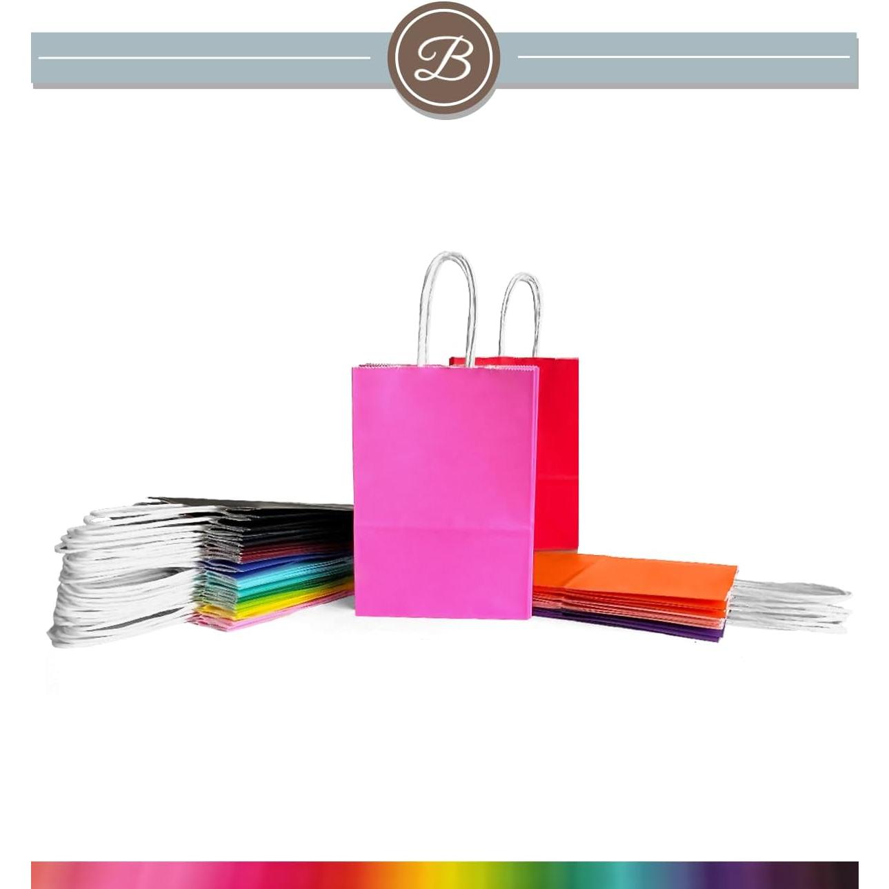 32 count Paper  Bags with Handles 16 Different Senior Color Bags Multiple Uses(8.3"x6"x3.15", Small Size)