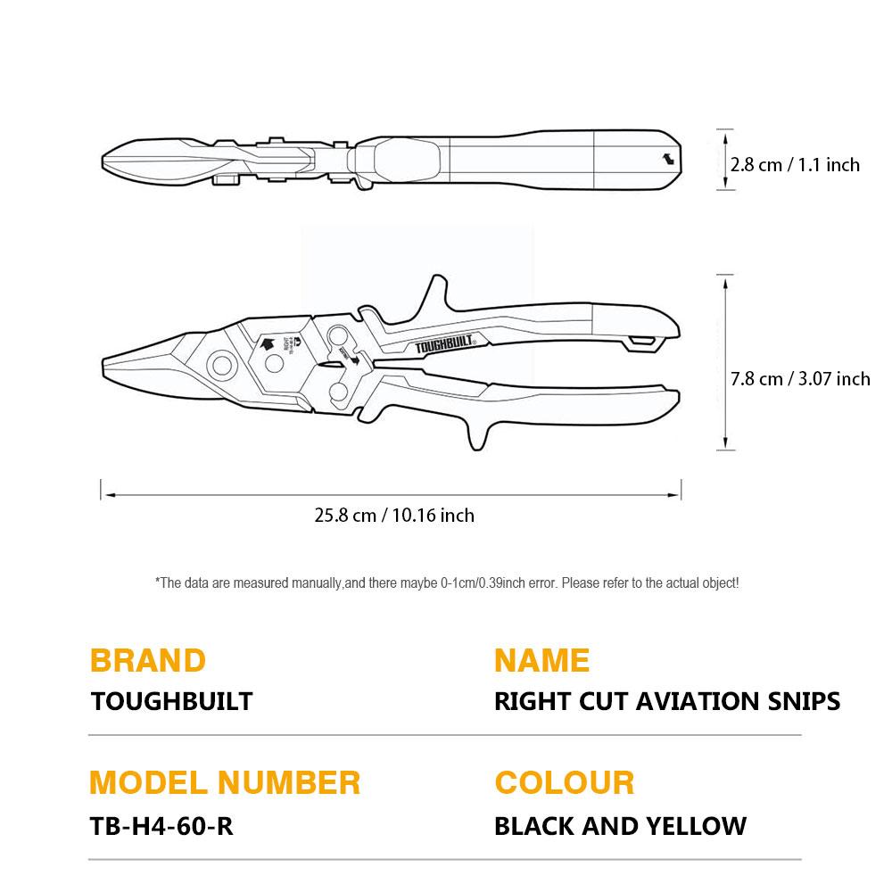 Toughbuilt Right Cut Aviation Snips TB-H4-60-R Metal Shears