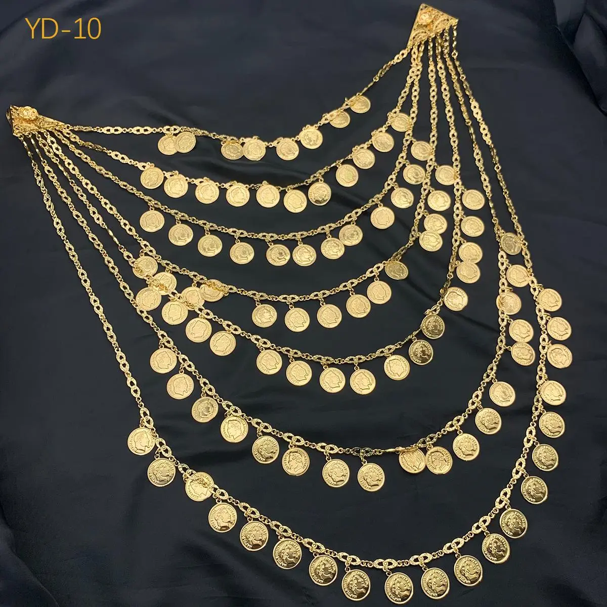Long Algerian Bridal Jewelry Multi Chain Full Handmade Coin Large Necklace Head Chest Chain Arab Wedding Dress Body Jewelry