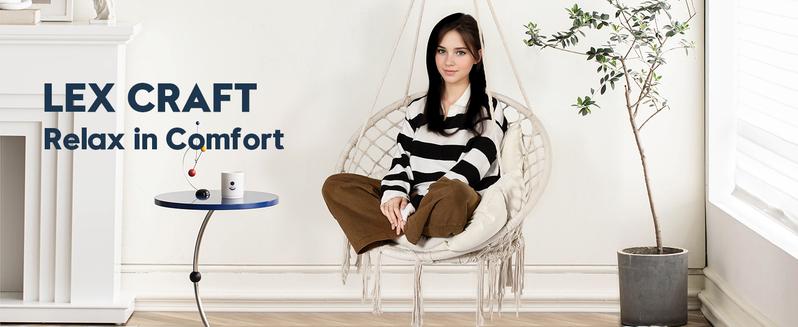 Bohemian Hanging Swing Chair with Thick Cushion (Stand not included）– 330 lb Capacity, Cream White Hammock Chair for Indoor & Outdoor Relaxation