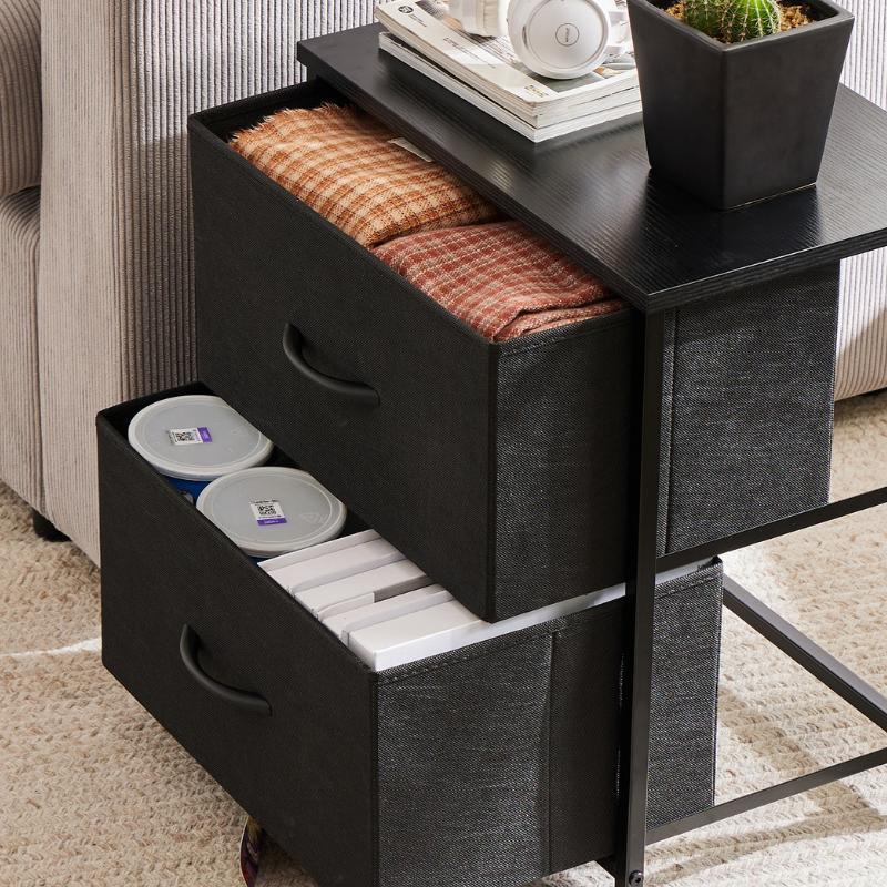 White Nightstand with Drawer, 2 Drawers Dresser for Bedroom, Small Night Stand and Dressers Sets Fabric Drawers, End Table Drawer Living Room (2PCS) Nightstand Small Dresser with 2 Fabric Drawers Side Bedroom End Table Kids Bedside Storage Furniture for 2