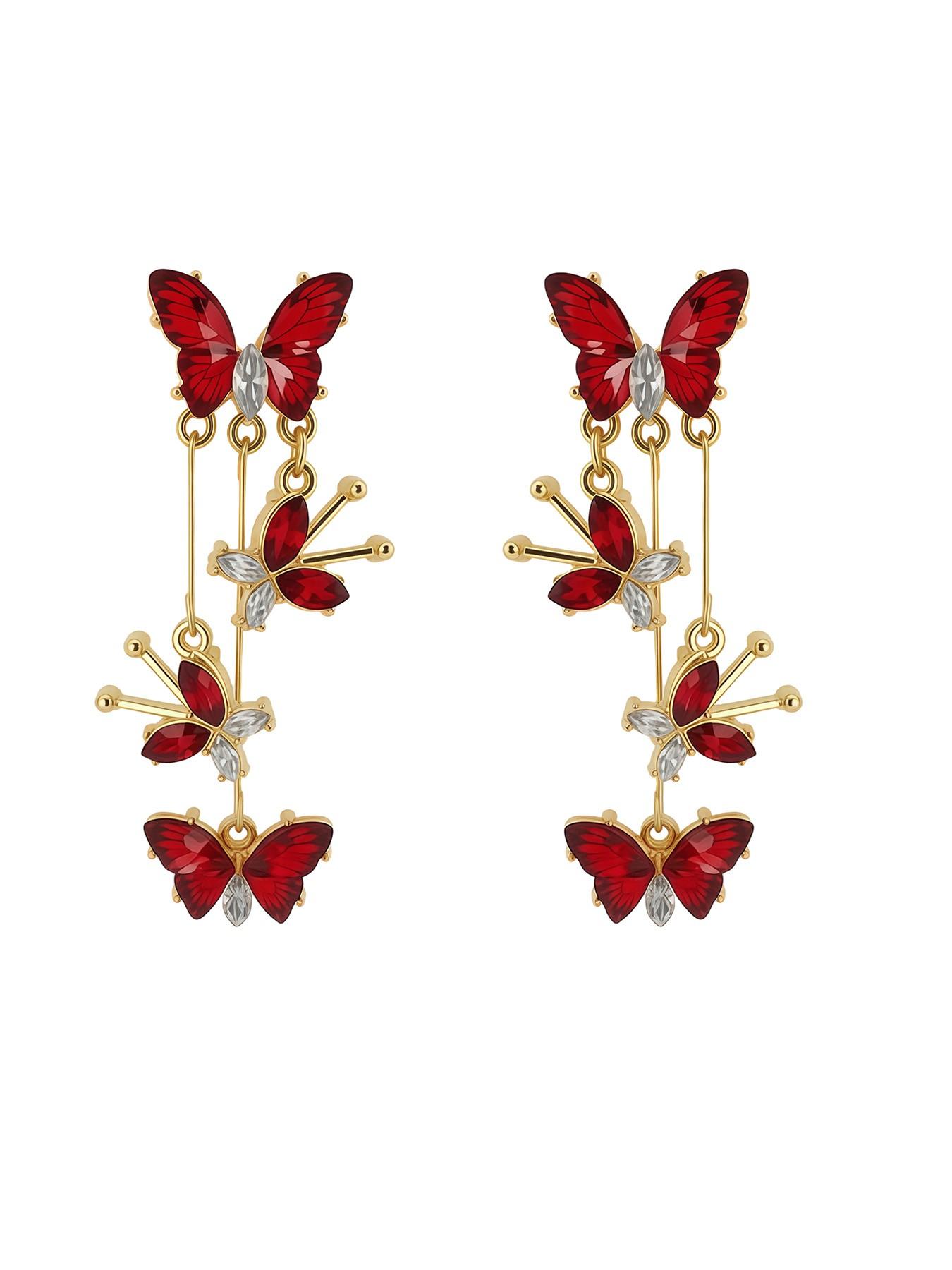 Vintage Floral Long Earrings, Butterfly Design, Casual Style, Alloy Material, All Seasons, Women's Fashion Jewelry