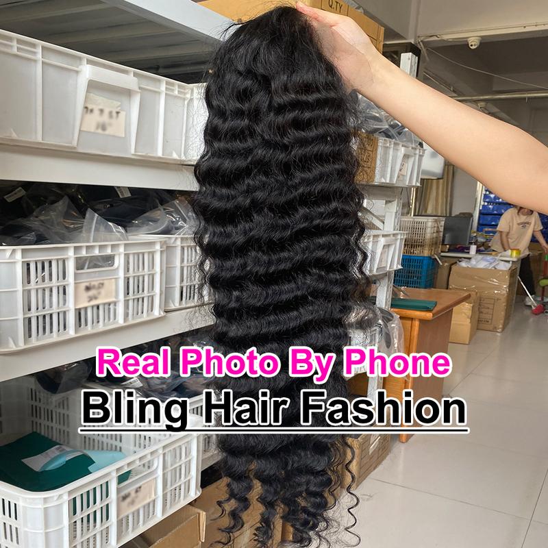 32inch Bling Hair 13x6 Deep Wave HD Lace Front Wigs 13x4 Human Hair Lace Frontal Wig 180% Density Brazilian Deep Curly Hair For Women PrePlucked Lace Wig