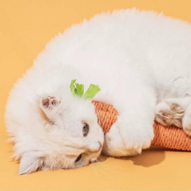 Cat Toy Self-Entertainment Carrot Chew Stick, Durable Bite Resistant Scratch Pad, Indoor Living Room Pet Supplies, Handmade Paper Rod Cat Game