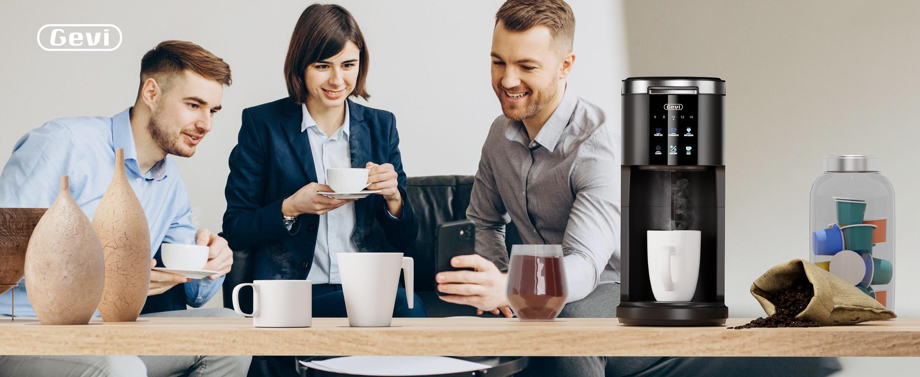 【Springtok】Gevi EzPod Single Serve Coffee Maker – Compact & Portable, Compatible with Pods & Ground Coffee, 40 oz Reservoir, Iced Coffee Maker, Black