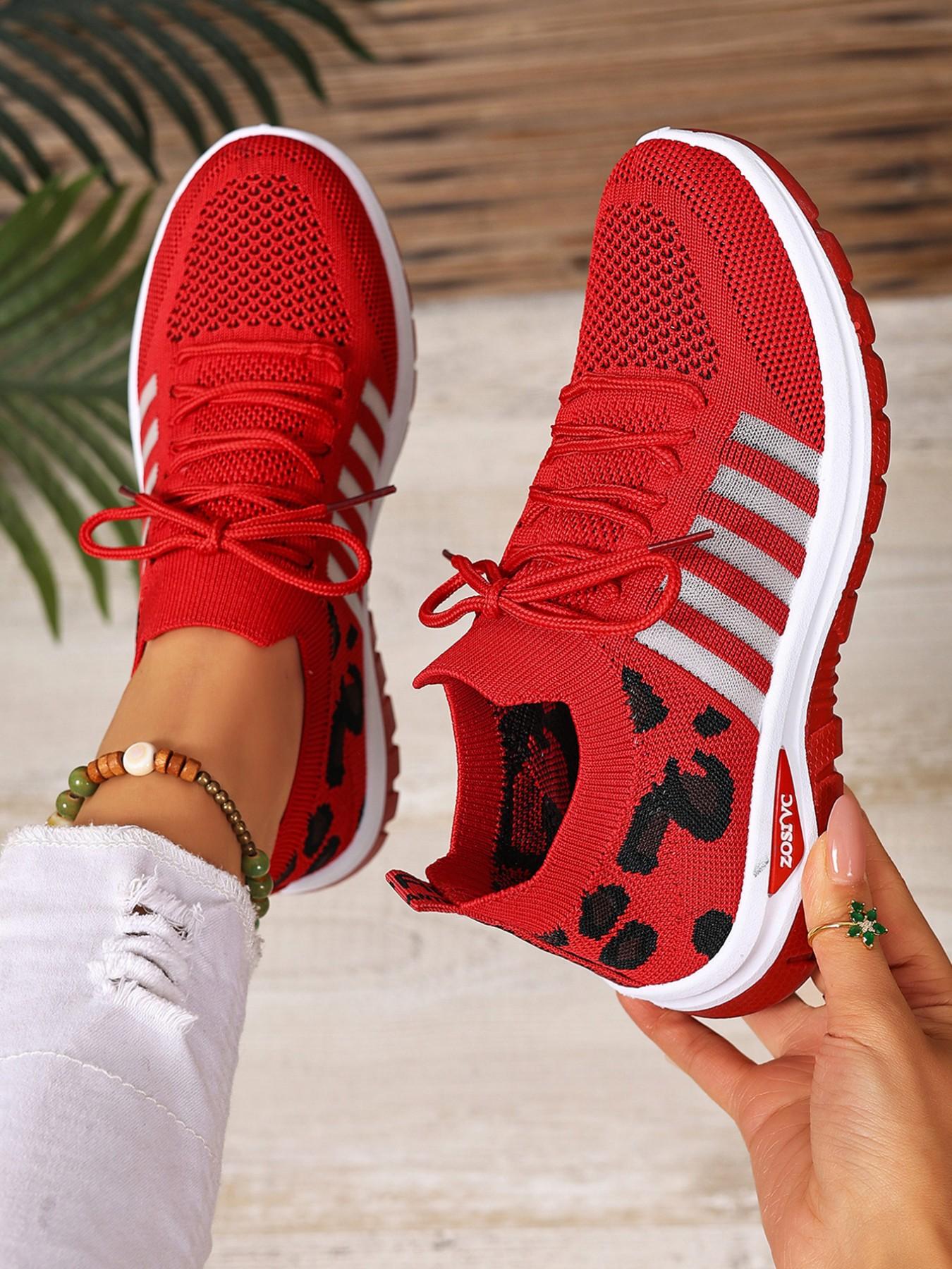 Women's Leopard Print Knit Casual Sneakers – Lightweight and Breathable, Slip-On for Comfortable Fit, Fashionable and Versatile Casual Shoes Suitable for Walking, Traveling, and Daily Wear – The Ideal Choice for Women