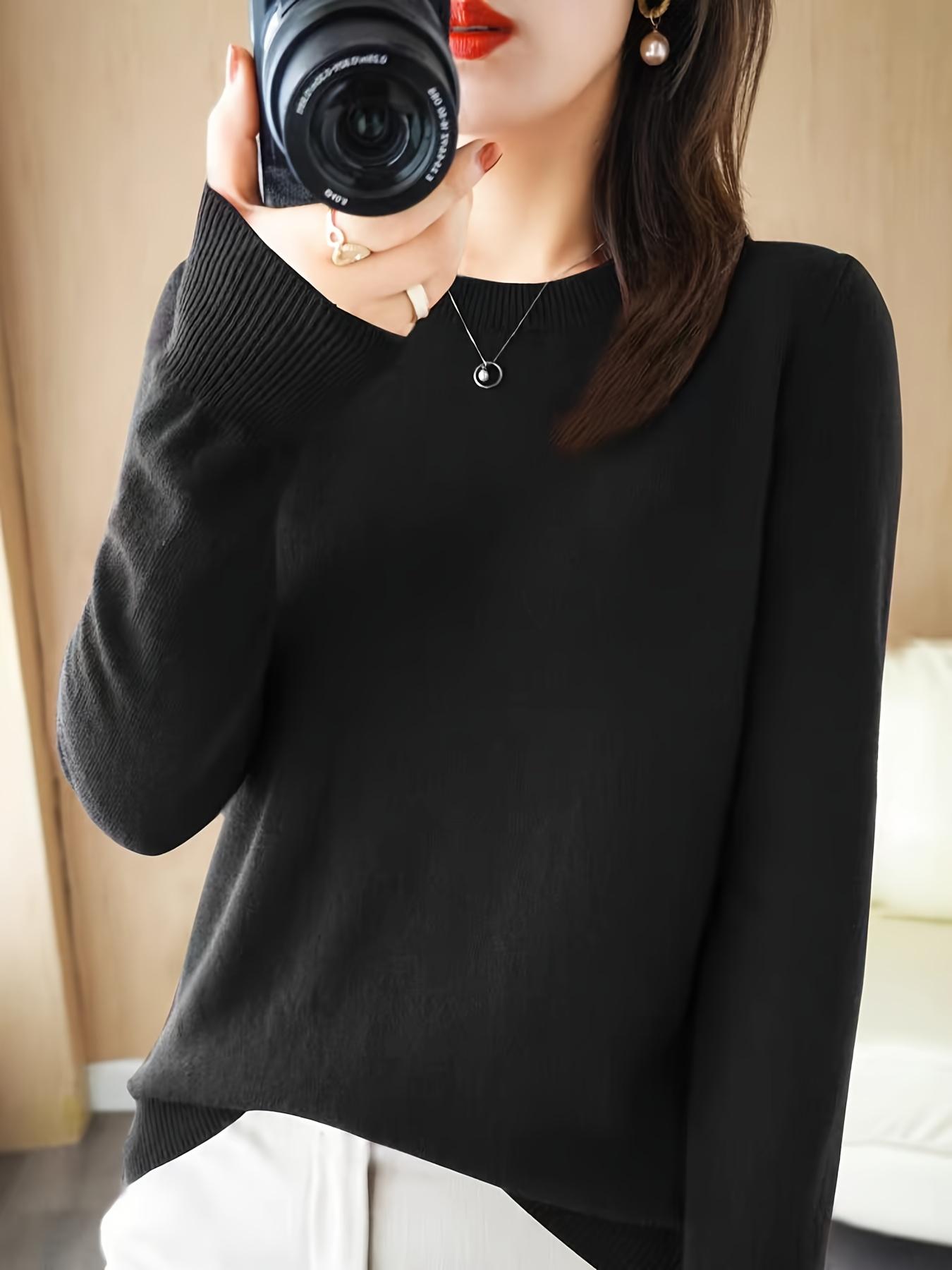 Women's Plain Round Neck Sweater, Casual Fit Long Sleeve Crew Neck Jumper for Fall & Winter, Fashion Ladies' Knitwear for Daily Wear